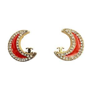 Chanel Vintage Gold Plated CC Red Moon Crystal Clip on Earrings